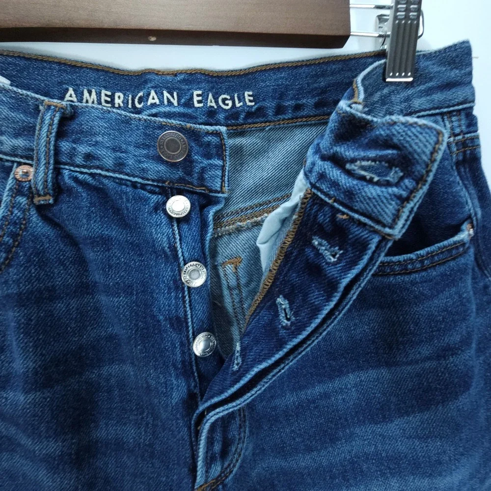 American Eagle Mom Jeans Womens 29 Blue‎ Y2K Tapered High Rise Button Fly Denim